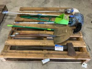 AFM318 - Pallet With Axe, Mops, And Shovel