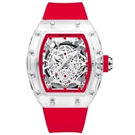 Waterproof  Watch Barrel Shaped Transparent Red Color Quartz Watch Popular
